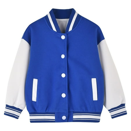 

CHEEREAM Kids Baseball Jacket Varsity Style Casual Fit Sport Boys Girls Team Uniforms Cardigan Sweatshirt with Pockets for 1-8 Years