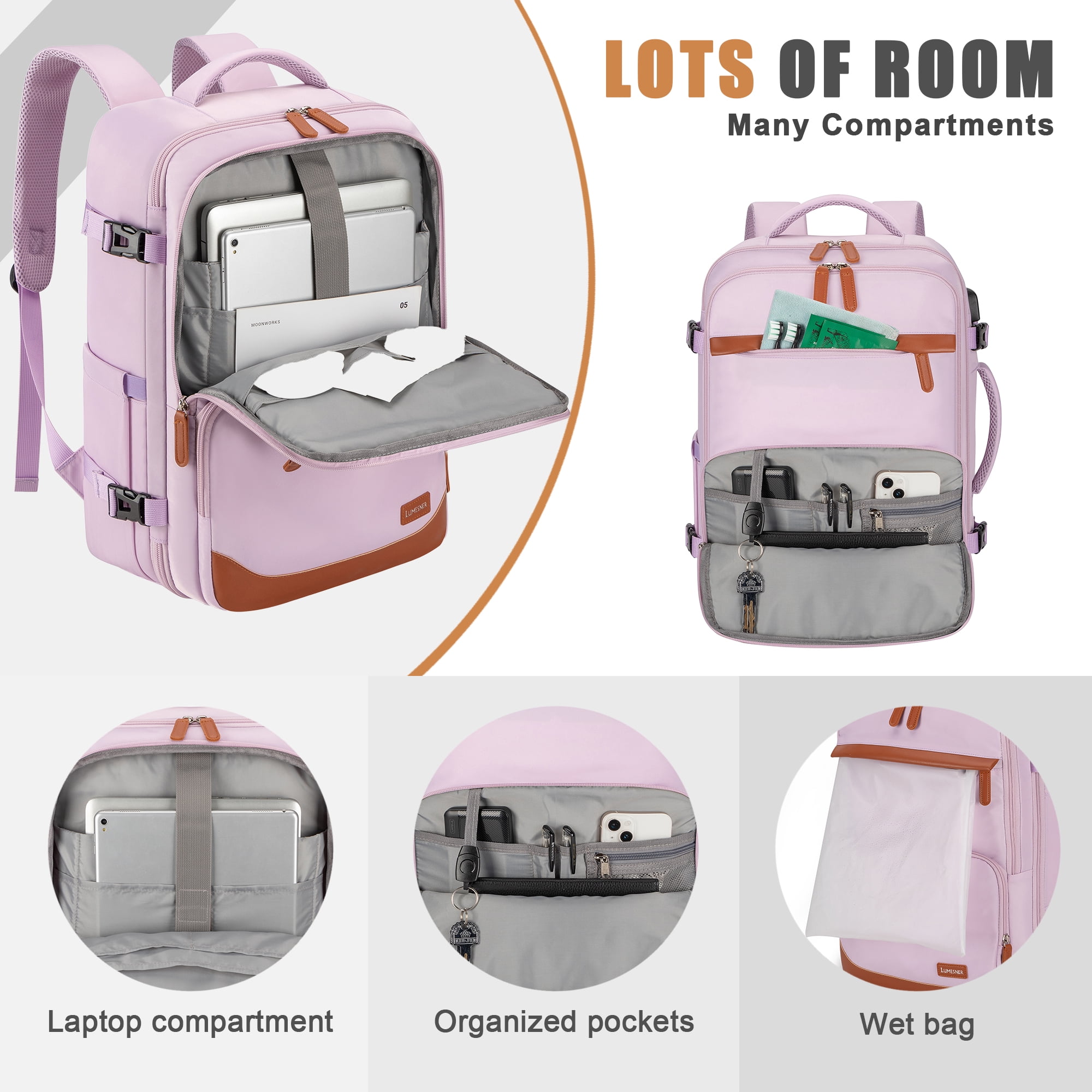 40L Travel Backpack with USB Charging Port, Water-Resistant Carry On Backpack for Men Women, Business Laptop Backpack for Trips & Commutes, Fits 17.3 Inch Laptop