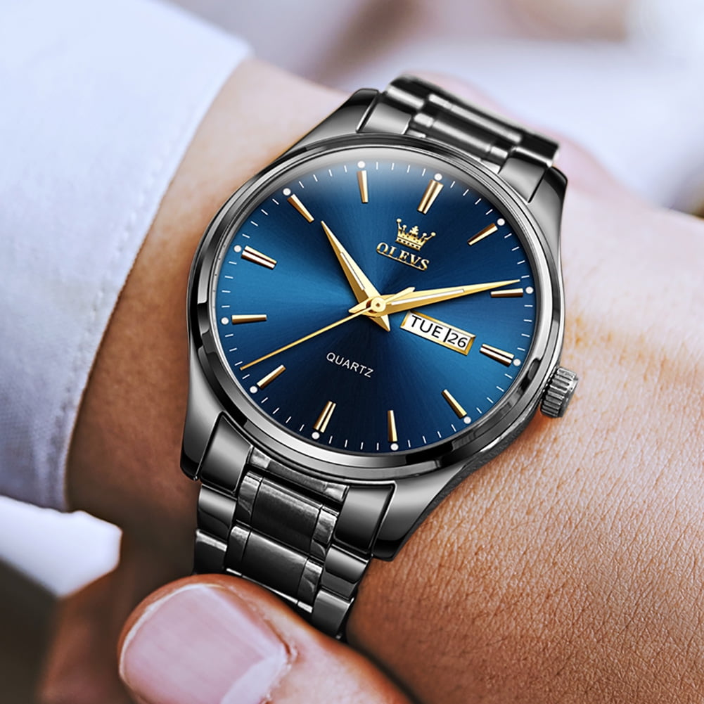 OLEVS Classic Men Watches with Date,Stainless Steel Man Watch with Date, Bussiness Watches for Men,Luminous Quartz Mens Watches Black/White/Blue/Gold, Waterproof Male Reloj para Hombre