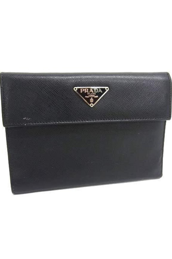 Pre-Owned PRADA Prada Triangle Wallet M510 Black Saffiano Leather Women's Trifold Mark (Good)