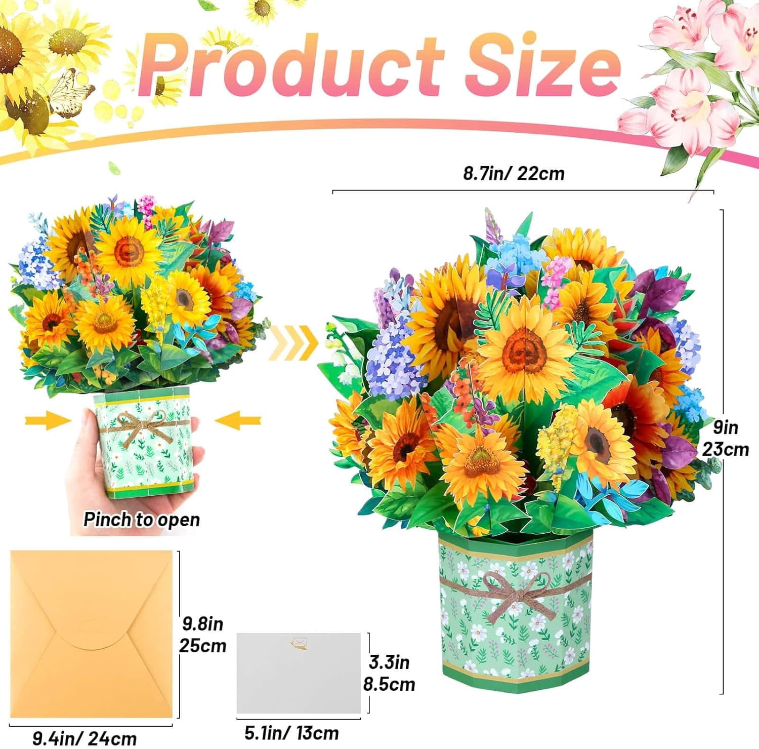 4 Pack 3D Paper Flower Pop Up Cards, Flower Bouquet Card Popup 3D Greeting Cards for Mother's Day, Graduation, Anniversary, Birthday, Congratulations, Get Well, Home Decor, with Envelope