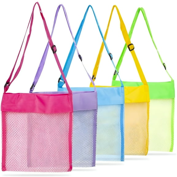 BESTSKY Beach Toys Seashell Shell Bags Beach Bag for Kids 5 Pcs Colorful Mesh Beach Bags