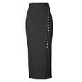 thumbnail image 4 of Ersazi Modest Dresses Sale Fashion Women Casual Mid Calf High Waist Button Slit Buttocks Skirt Black S, 4 of 8