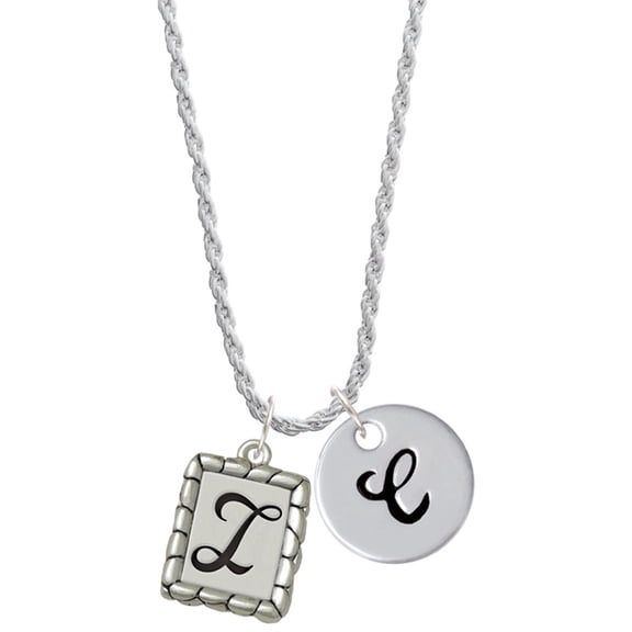 Delight Jewelry Silvertone Pebble Border Initial - I Silvertone Script Initial Disc - C - Charm Necklace, 20"+3"