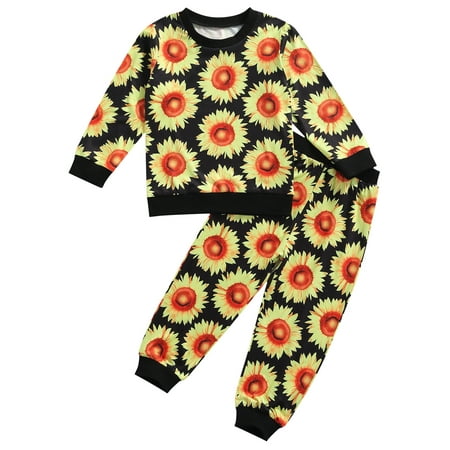 

Sunisery 2PCS Toddler Infant Baby Girls Sunflower Leopard Stripe Print Long Sleeve Pullover Long Trousers Black Sunflower 2-3 Years