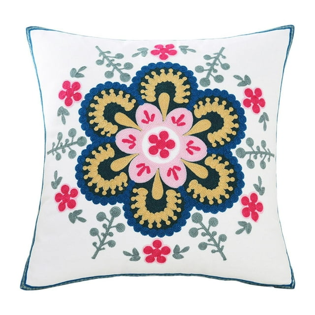 Funda de cojín con diseño de flores, bordada, 45 x 45 cm Estilo D