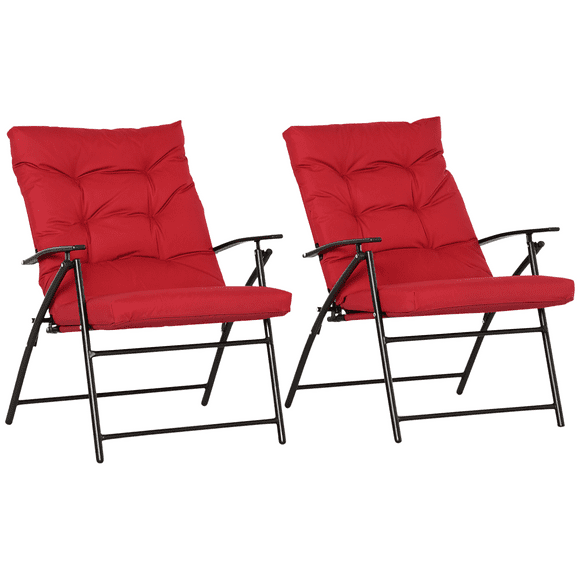 Outsunny Outdoor Folding Chairs Set of 2, Padded Camping Chairs, Red