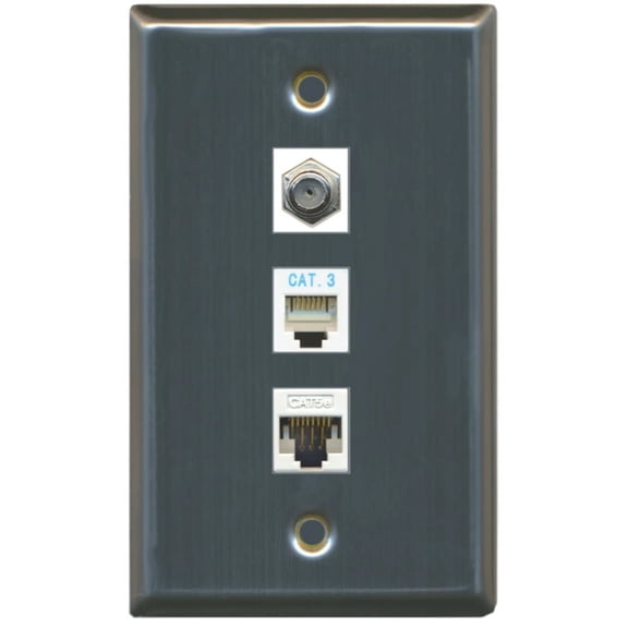 Ultra Spec Cables 1 Port Coax Phone Cat5e Ethernet Wall Plate Stainless Steel
