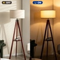 thumbnail image 6 of Gymax Tripod Floor Lamp Wood Standing Lamp w/ Flaxen Lamp Shade and E26 Lamp Base, 6 of 10