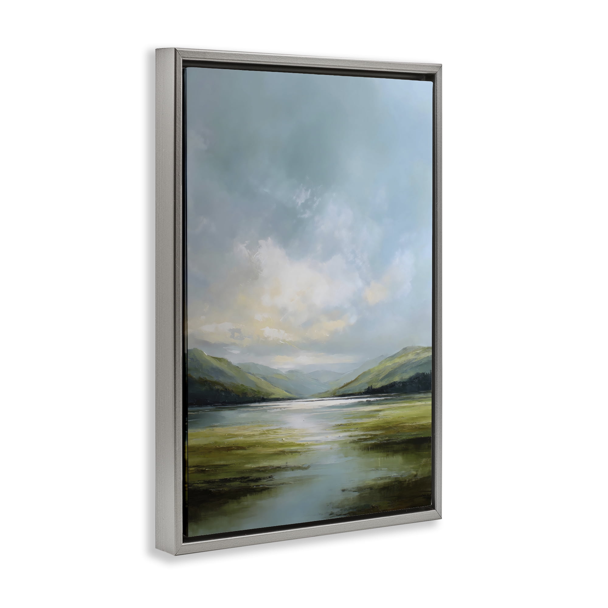 Stupell Industries Here Comes Sun over Valley Gray Framed Floater Canvas Wall Art, design by Petal Prints Design