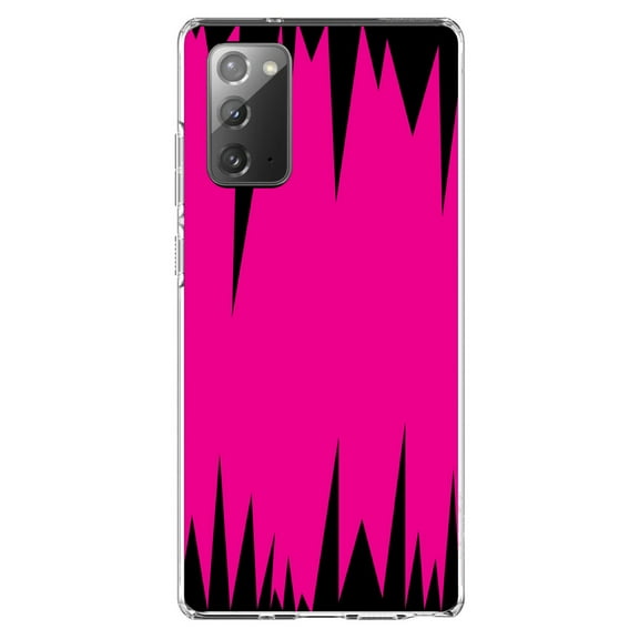 DistinctInk Clear Shockproof Hybrid Case for Galaxy Note 20 ULTRA (6.9" Screen) - TPU Bumper, Acrylic Back, Tempered Glass Screen Protector - Neon Pink Black Spikes
