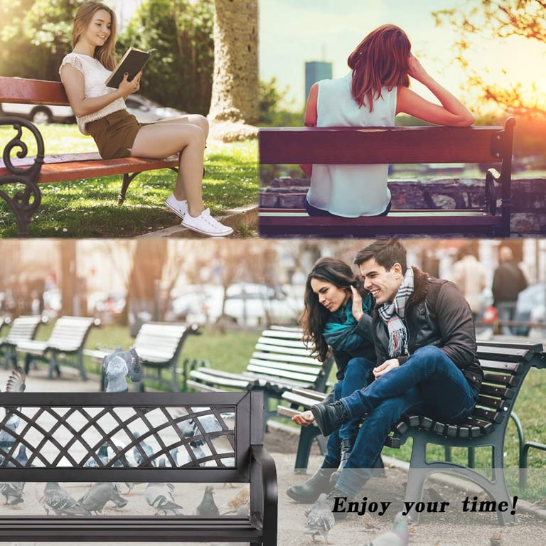 FDW Outdoor Steel Garden Bench, Black photo 2