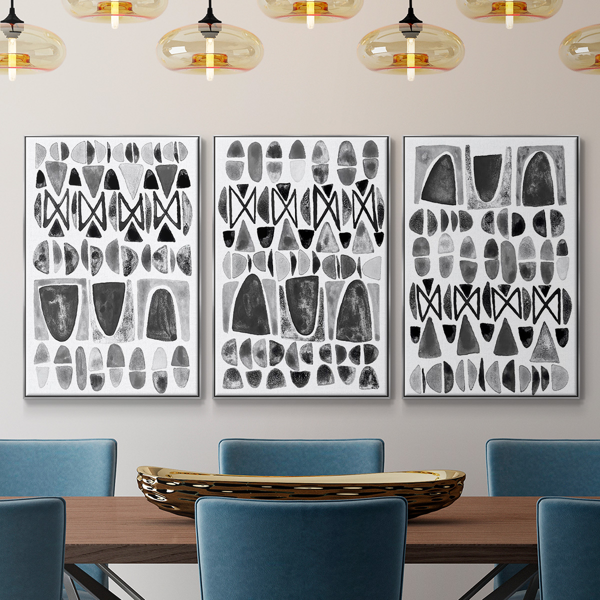 Grey Arches I - Framed Premium Gallery Wrapped Canvas L Frame 3 Piece Set - Ready to Hang