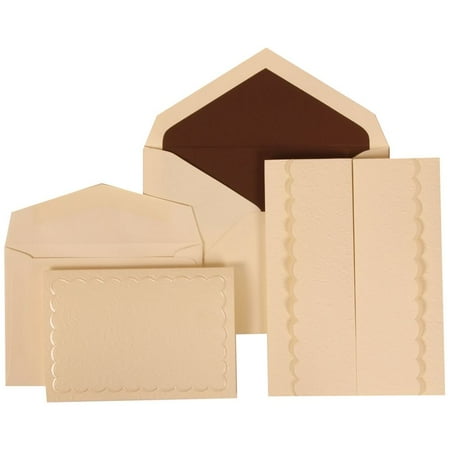 JAM Paper Wedding Invitation Combo Sets, 1 Small & 1 Large, Ivory Card with Brown Lined Envelope and Ivory Garden Tuxedo, 150/pack