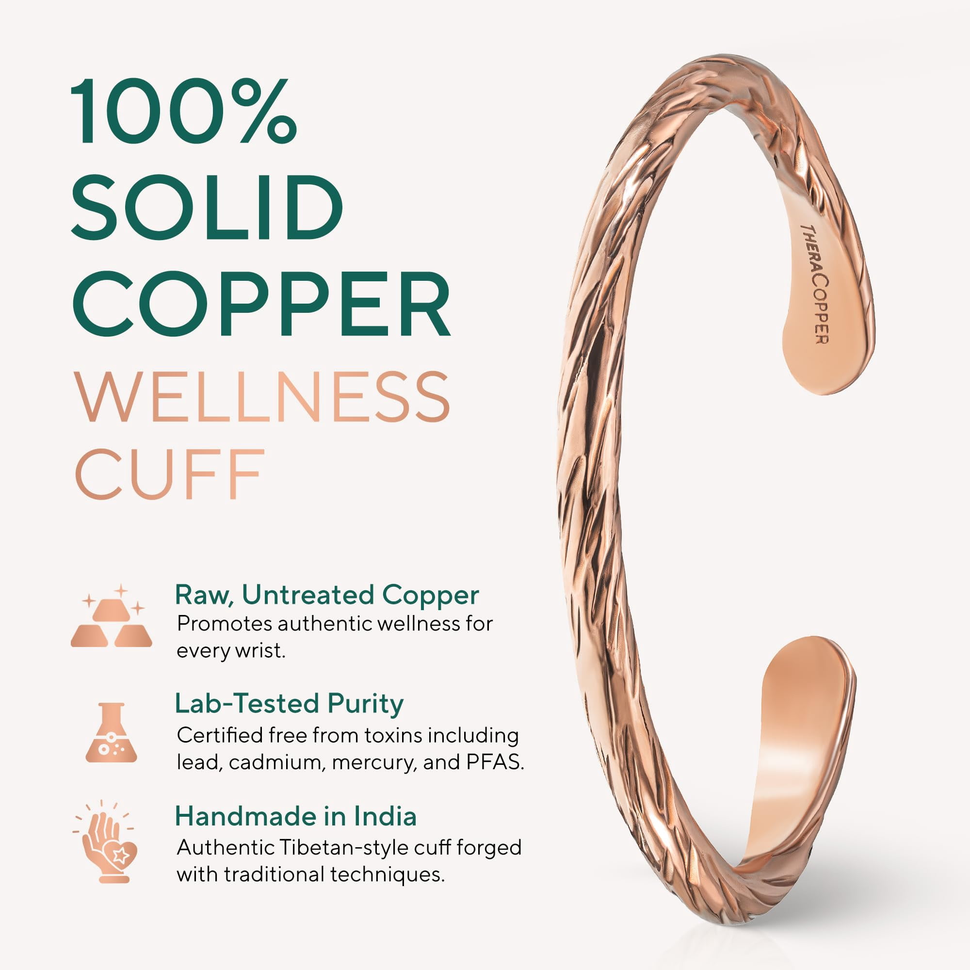 TheraCopper Copper Bracelet for Men & Women — 100% Pure Copper Bracelets — Raw, Solid & Uncoated Handmade Tibetan Bracelet Cuff Bangles (Distressed)