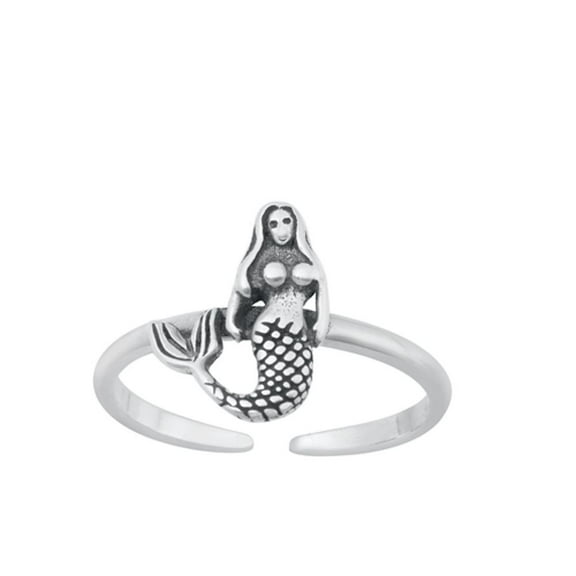 Sterling Silver Oxidized Adjustable Band Mermaid Toe Midi Ring .925 New Jewelry Female Unisex