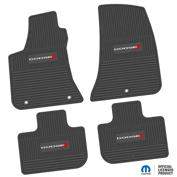 Charger Floor Mats 11-24 Dodge Charger RWD 4 Piece Custom Vintage Scene w/ Dodge w/ Stripe Insert - Black w/ White 'Dodge' and Red 'Stripes' Insert FlexTread