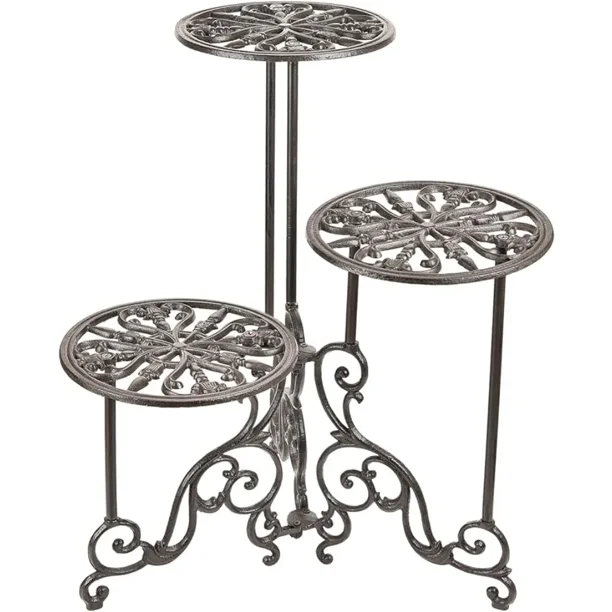 Estante plegable for plantas de metal de 3 niveles, soporte for macetas vintage de 24 pulgadas de alto, soporte for plantas con gradas for interiores y exteriores
