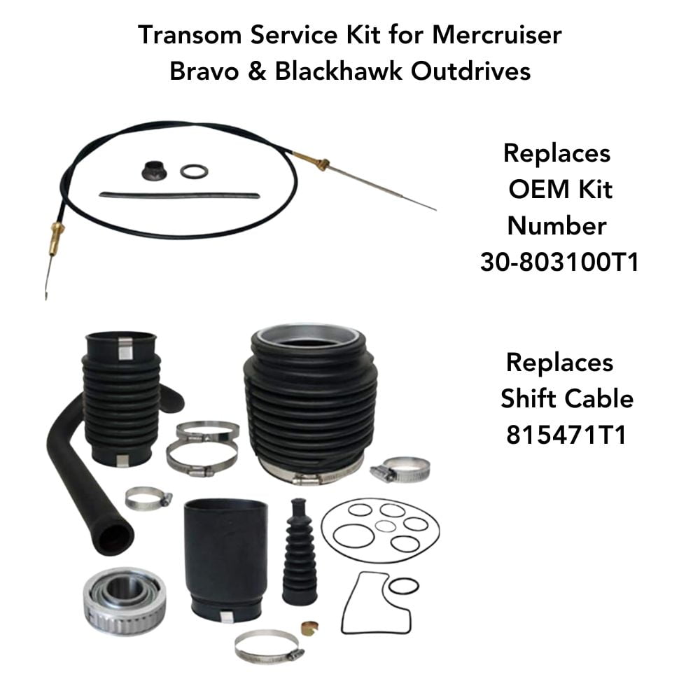Transom Service Kit Replaces 30-803100T1 for Mercruiser Bravo 1, 2, 3, I, II, III, Gimbal Bearing, Shift Cable, Exhaust, U-Joint, Shift Bellows by FASWORX