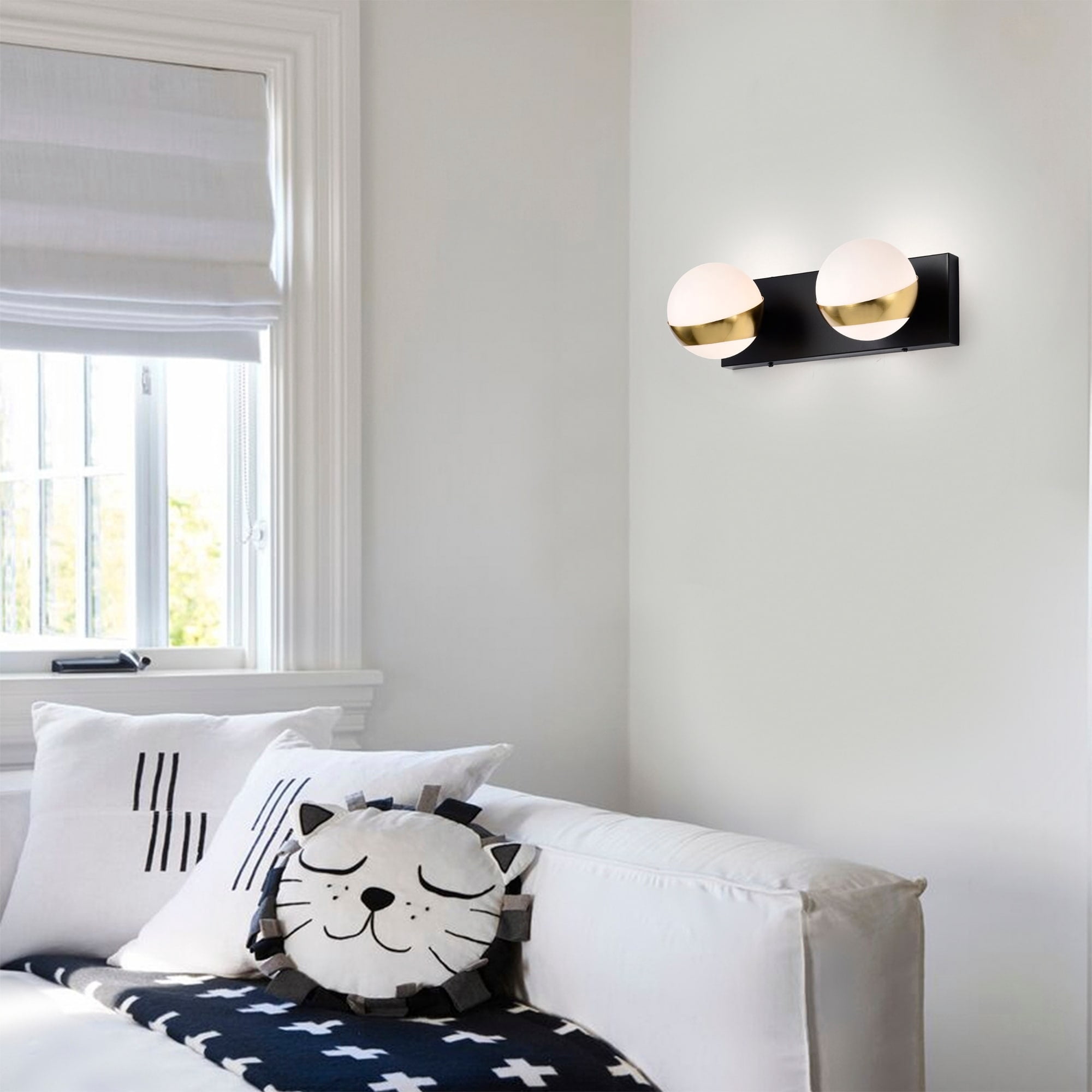 Duo 14 in. 2-Light Indoor Matte Black and Matte Gold Finish Wall Sconce with Light Kit