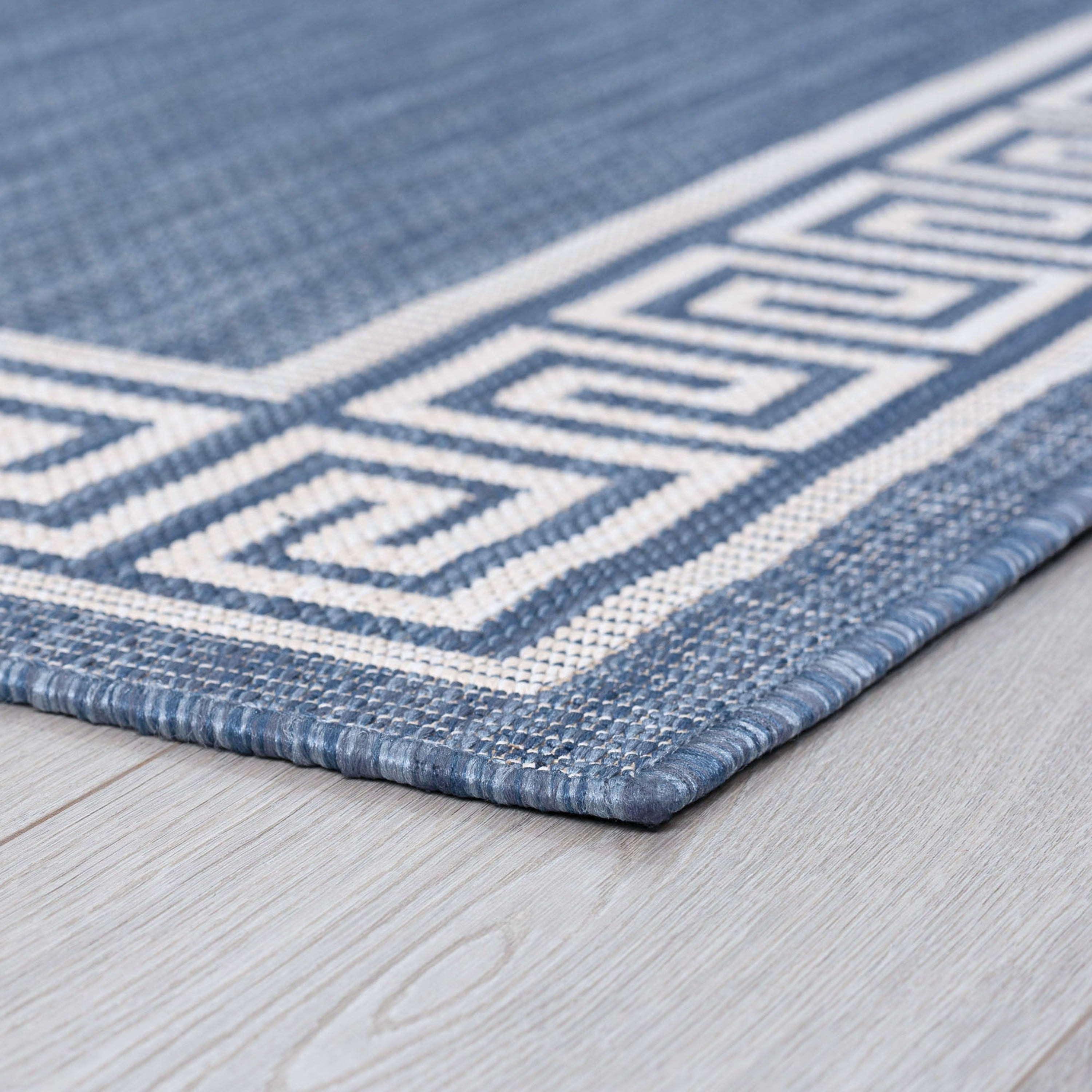 9x12 Water Resistant, Large Indoor Outdoor Rugs for Patios, Front Door Entry, Entryway, Deck, Porch, Balcony | Outside Area Rug for Patio | Blue, Greek Key | Size: 8'9'' x 12'2''
