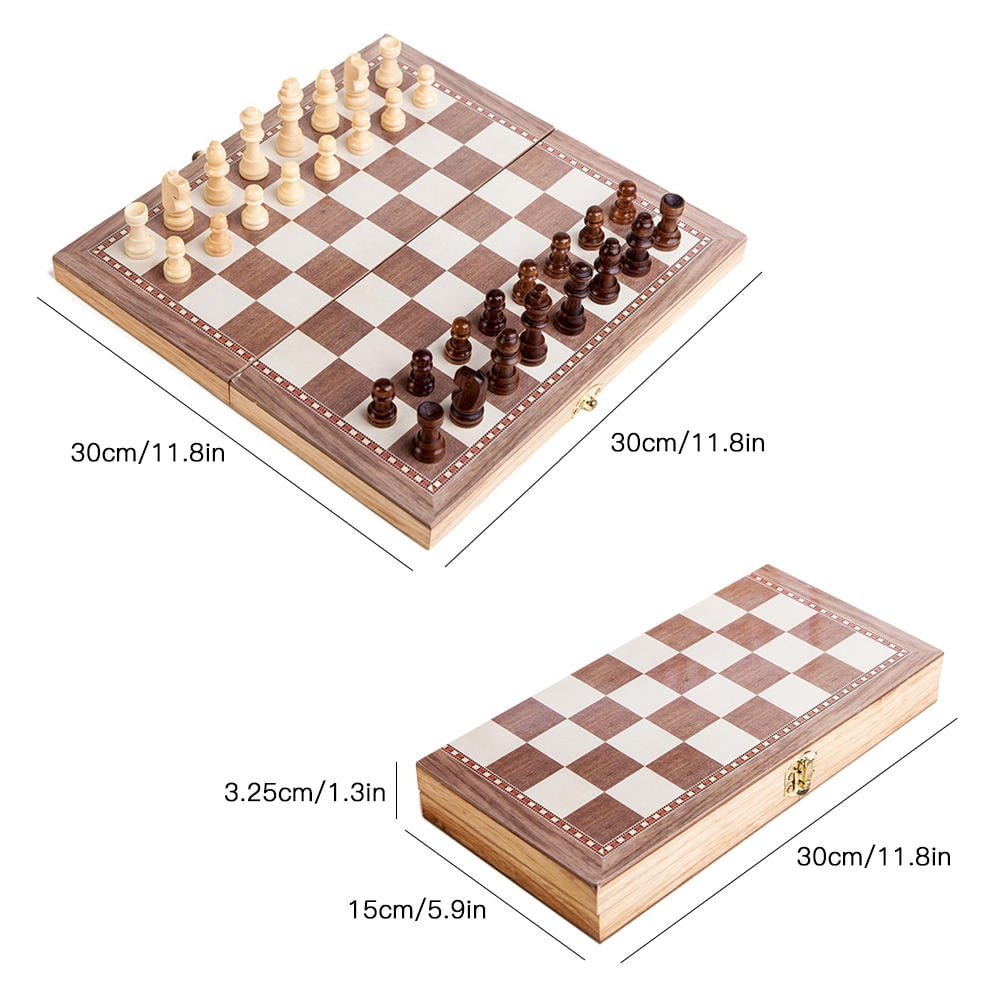 Yajisi 3-in-1 Multifunctional Wooden Chess Set, Folding Portable Travel Game Set, Chess Checkers Backgammon, 11.8x5.9x2.0in