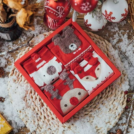 

Tuohaichuan Christmas Socks 4 Pairs Keep Warm Christmas Elements Cute Snowmen Red Xmas Mid Tube Socks