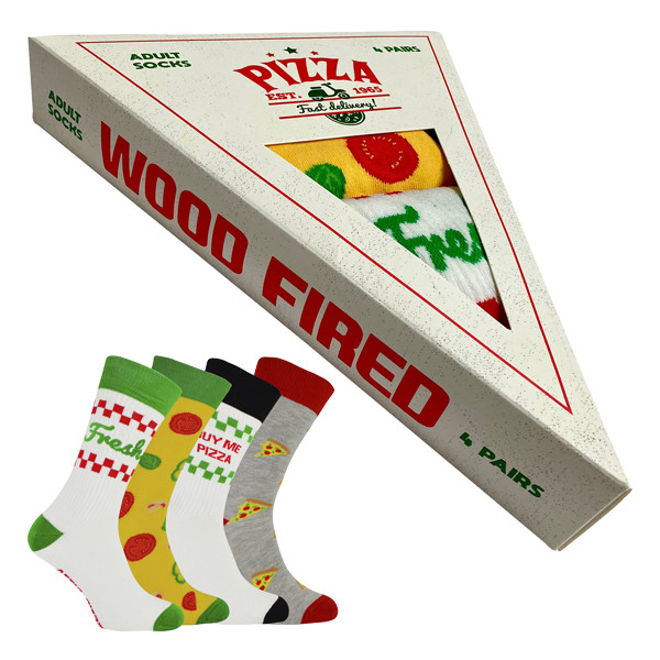Pizza Socks in a Box BOXT Socks 4 Pair Multipack Slice Size Mens