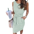 thumbnail image 2 of Gubotare Summer Dresses for Women Striped T Shirt Dress Casual Midi Dress Short Sleeve Sundress with Pockets,Green L, 2 of 5