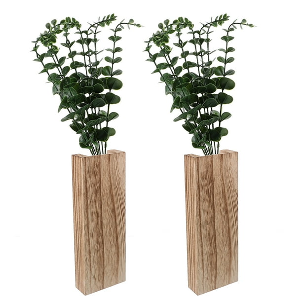 2 piezas de eucalipto artificial con jarrón, rama artificial, jarrón colgante de eucalipto, decoración para puerta delantera