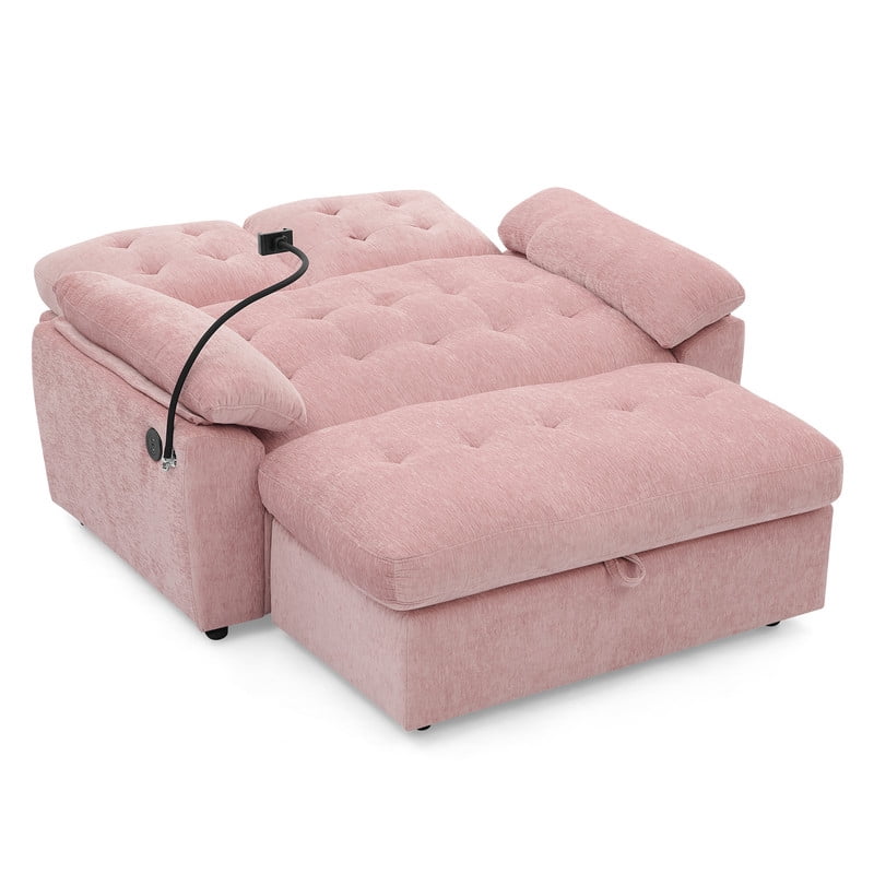 Double Sofa Recliner with Storage Ottoman, Manual Adjustable Reclining Loveseat with USB Charging Port, Phone Stand, and Soft Padded Armrests for Living Room, Apartment, and Home Theater
