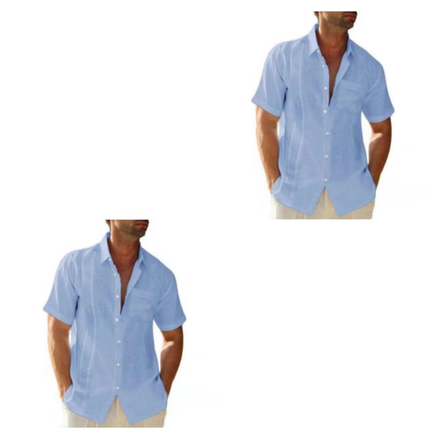 Minnieouse Camisa abotonada de viaje para hombre, verano, fiesta en la piscina, playa, caminar, camisetas ajustadas, ropa diaria, ropa ligera XXL Azul claro XXL 2piezas