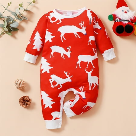 

Toddler Kids Girls Boys Cute Red Christmas Deer Prints Romper Jumpsuit Cloths Red 3-6M
