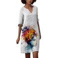 thumbnail image 1 of Gibobby Vestido Casual para Mujer Mujer Verano Casual Retro Estampado de flores Cuello en V Longitud media Vestido de manga media(Blanco,M), 1 of 4