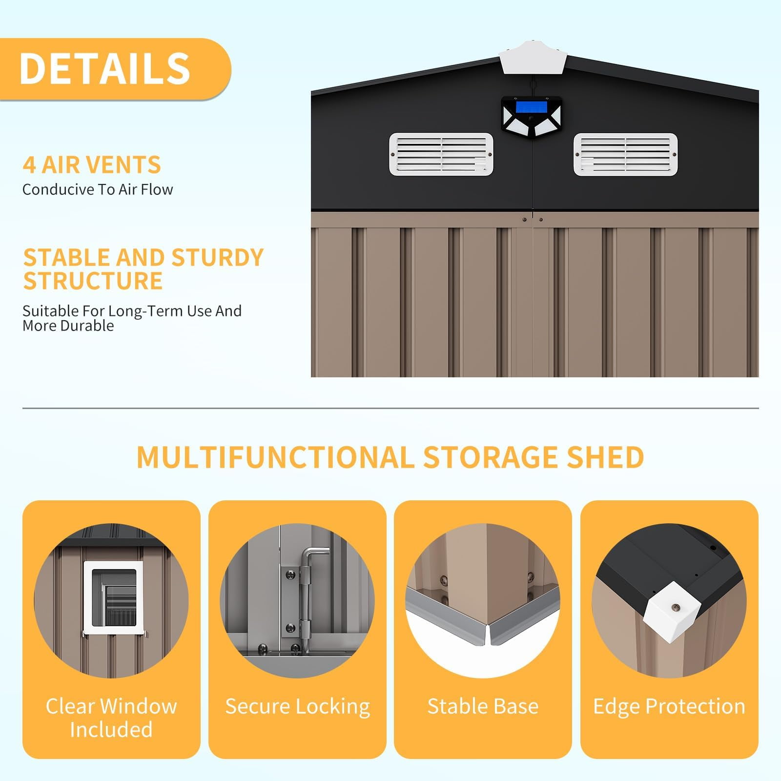 10x12 FT Outdoor Storage Shed, Metal Garden Tool Shed with Updated Frame Structure, Lockable Doors and Windows, Ideal for Backyard Garden Patio Lawn, Brown