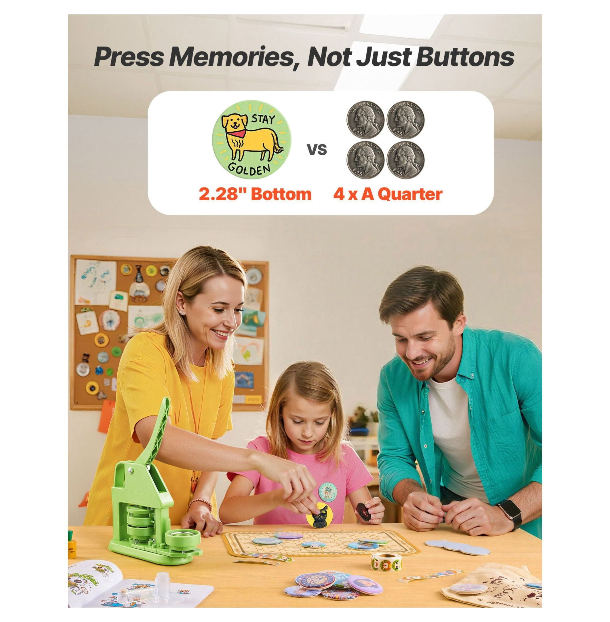 Button Maker Machine 2.28 inch, DIY Pin Making Kit with 100 Parts, Panda Magic Book & Tools for Badges, Personalized Gifts, Crafts & School Projects
