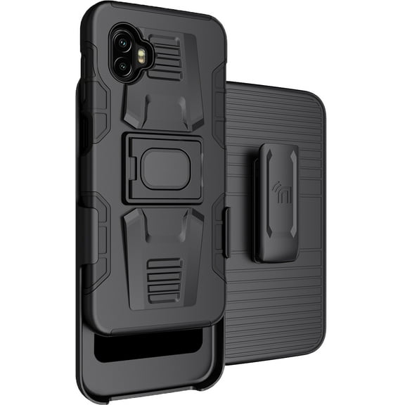 Case with Clip for Galaxy XCover 6 Pro, Nakedcellphone Rugged Ring Grip Cover with Stand [Built-In Mounting Plate] and [Belt Hip Holster] for Samsung XCover6 Pro Phone (2022, SM-G736)