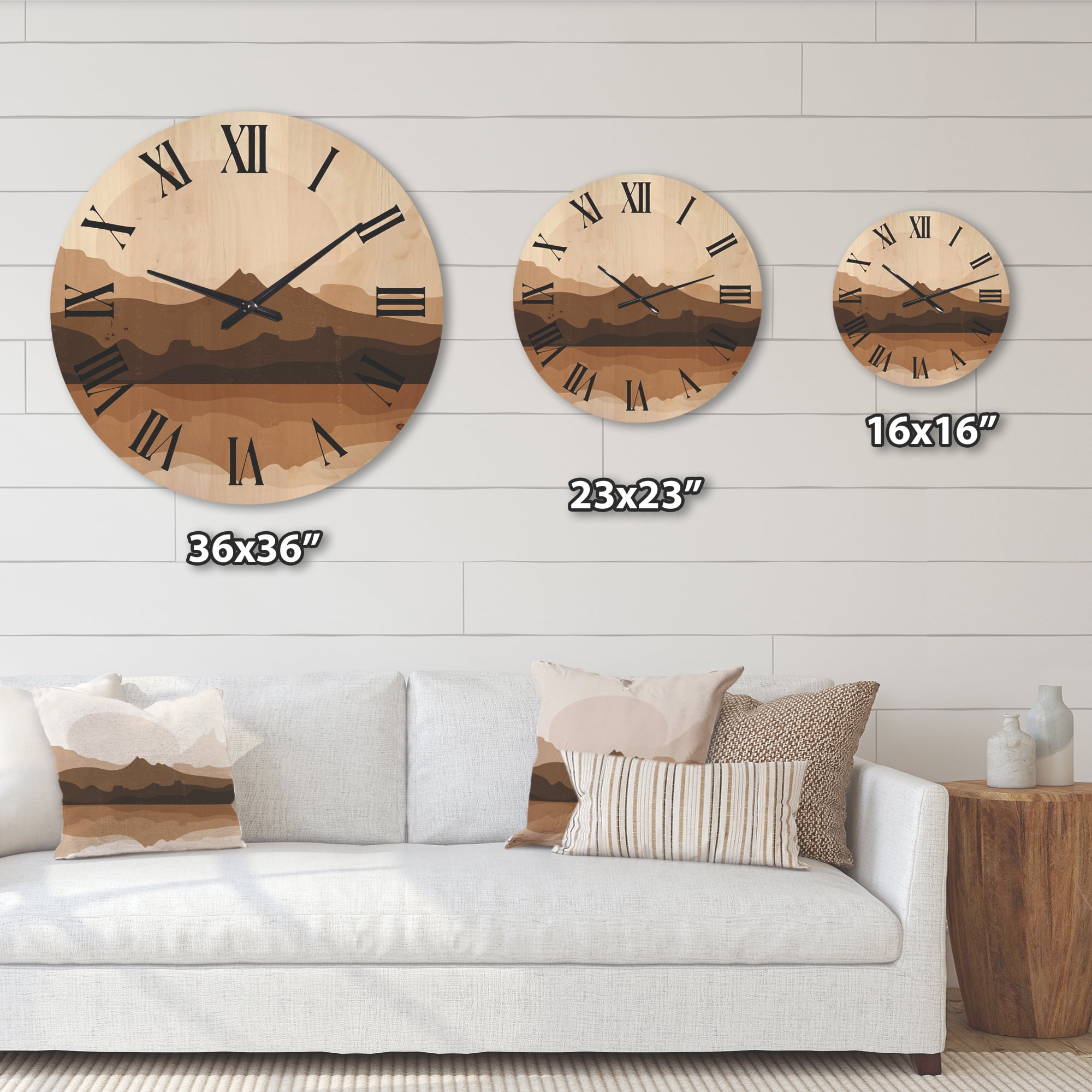 Designart 'Minimalist Brown Terracotta Landscape' Modern Wood Wall Clock