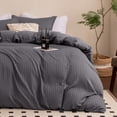 thumbnail image 2 of Sleep Zone Washed Jacquard Stripe Duvet Cover Set Twin/Twin XL, OEKO-TEX Soft Breathable Bedding, Lightweight All-Season Use, Hidden Zipper & Corner Ties, Machine Washable (Dark Grey, Twin/Twin XL), 2 of 11