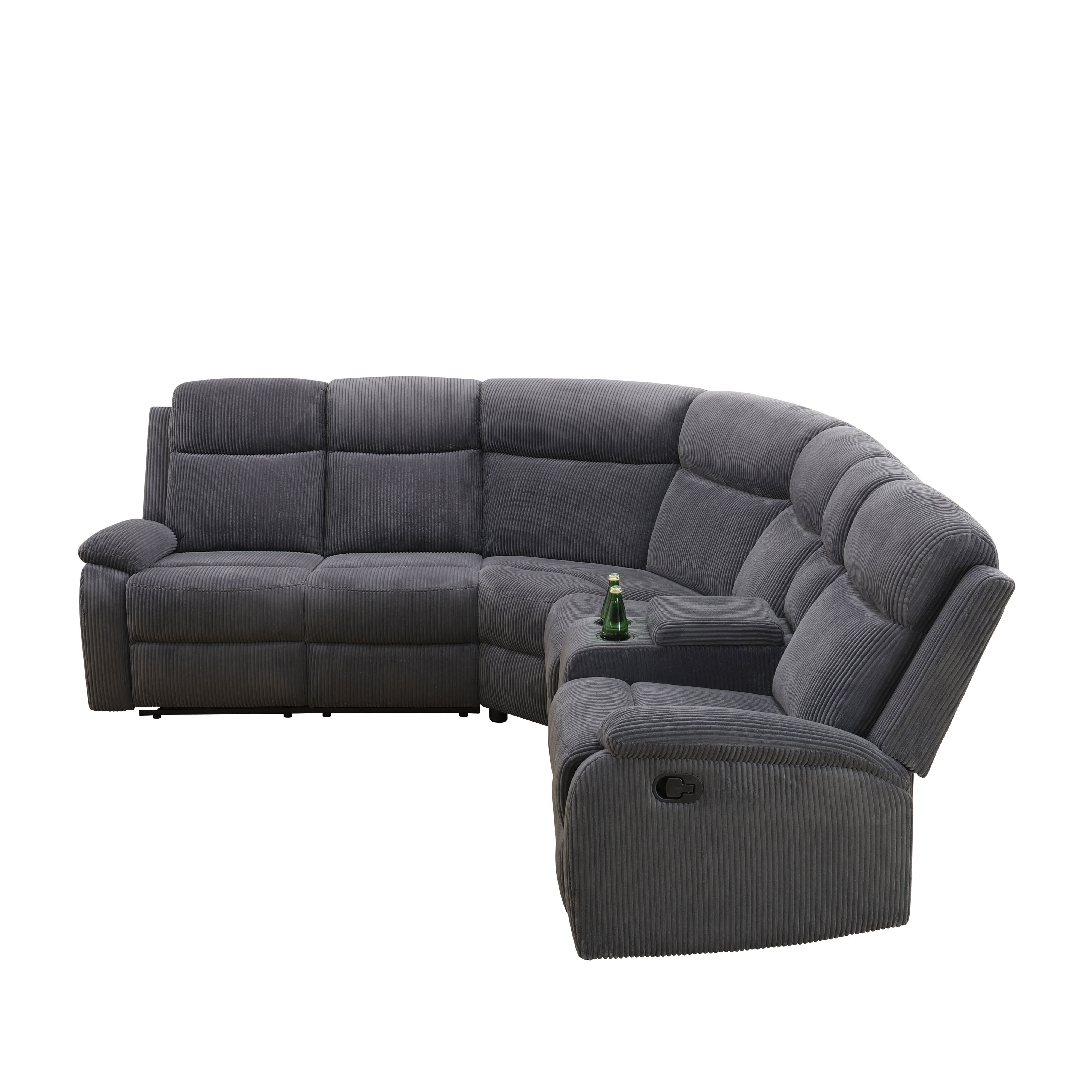 MAYEERTY Manual Reclining L-Shaped Sectional Sofa, Corduroy Recliner with Storage & Cup Holders, Adjustable Backrest Home Theater Seating for Living Room