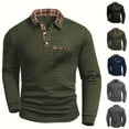 thumbnail image 2 of ZCFZJW Men's Knit Polo Shirts Long Sleeve Sweater Polo Lightweight Fashion Casual Patchwork Plaid Collared T Shirts Tops with Pockets Gray XXL, 2 of 8
