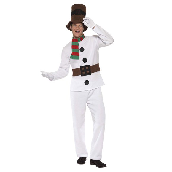 Diconna Women Men Snowman Costume Kit Long Sleeve Snowman Outfits with Hat Scarf Gloves Set Christmas Cosplay Clothes