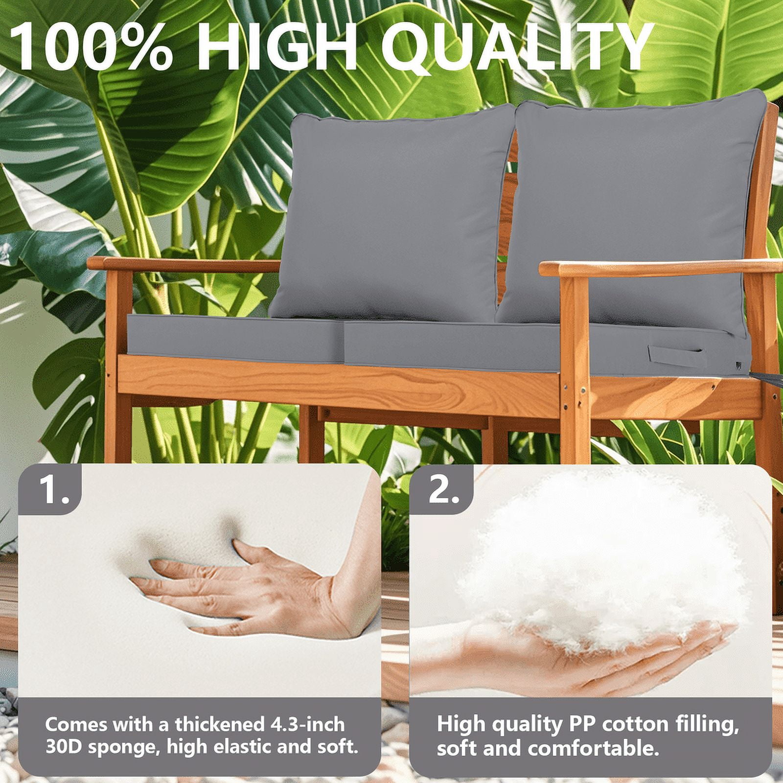 SDJPOI 2 Set Outdoor Deep Seat Cushions, 24"x24"X4.3" Waterproof Fade-Resistant Patio Furniture Cushions with Removable Covers & Adjustable Ties for Chairs, Sofa, Couch