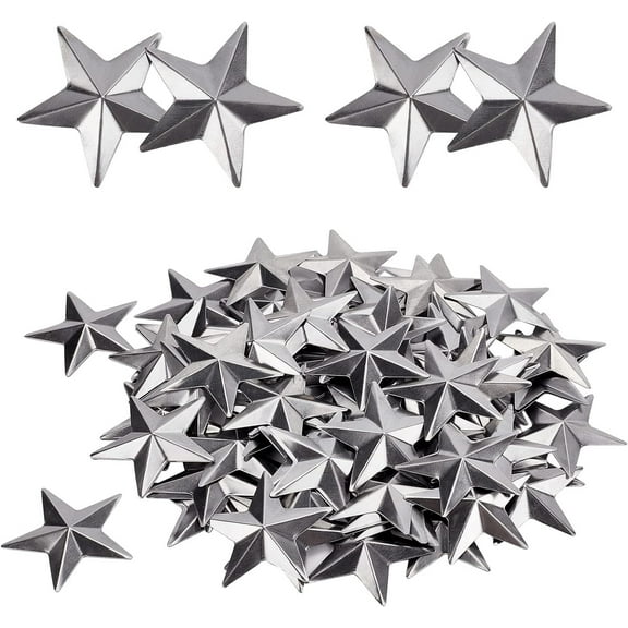 100PCS 2" Primitive Silver Metal Star Vintage Rustic Galvanized Stars Three Dimensional Christmas Tree Stars for Hanging Wall Holiday Wreath Decor Craft Handmade Accessory Gray