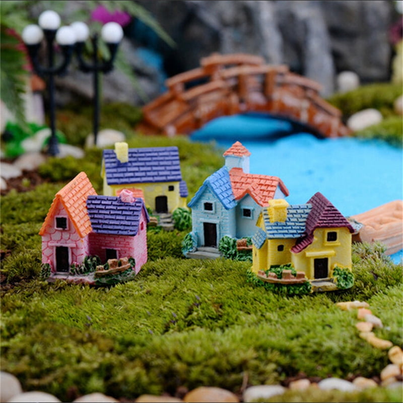 Mini Stone House Resin Castle Micro Ornaments Figurines Fairy Garden Dollhouse