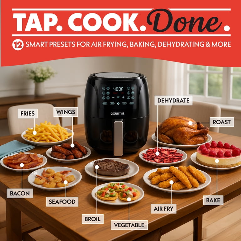 Gourmia 4 Qt Digital Air Fryer & Dehydrator with Guided Cooking
