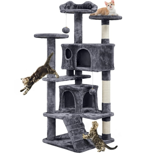 Smilemart 54 5 Double Condo Cat Tree With Scratching Post Tower Gray Walmart Com Walmart Com