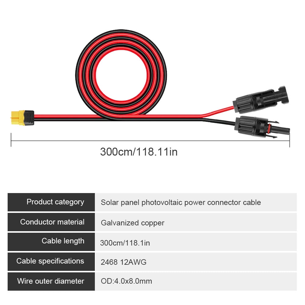 Hormy Solar to XT60 Charge Extension Cable 12AWG 10FT Solar Connector to XT60 Adapter Cable for Solar Panel RV Portable Power, IP67 Waterproof
