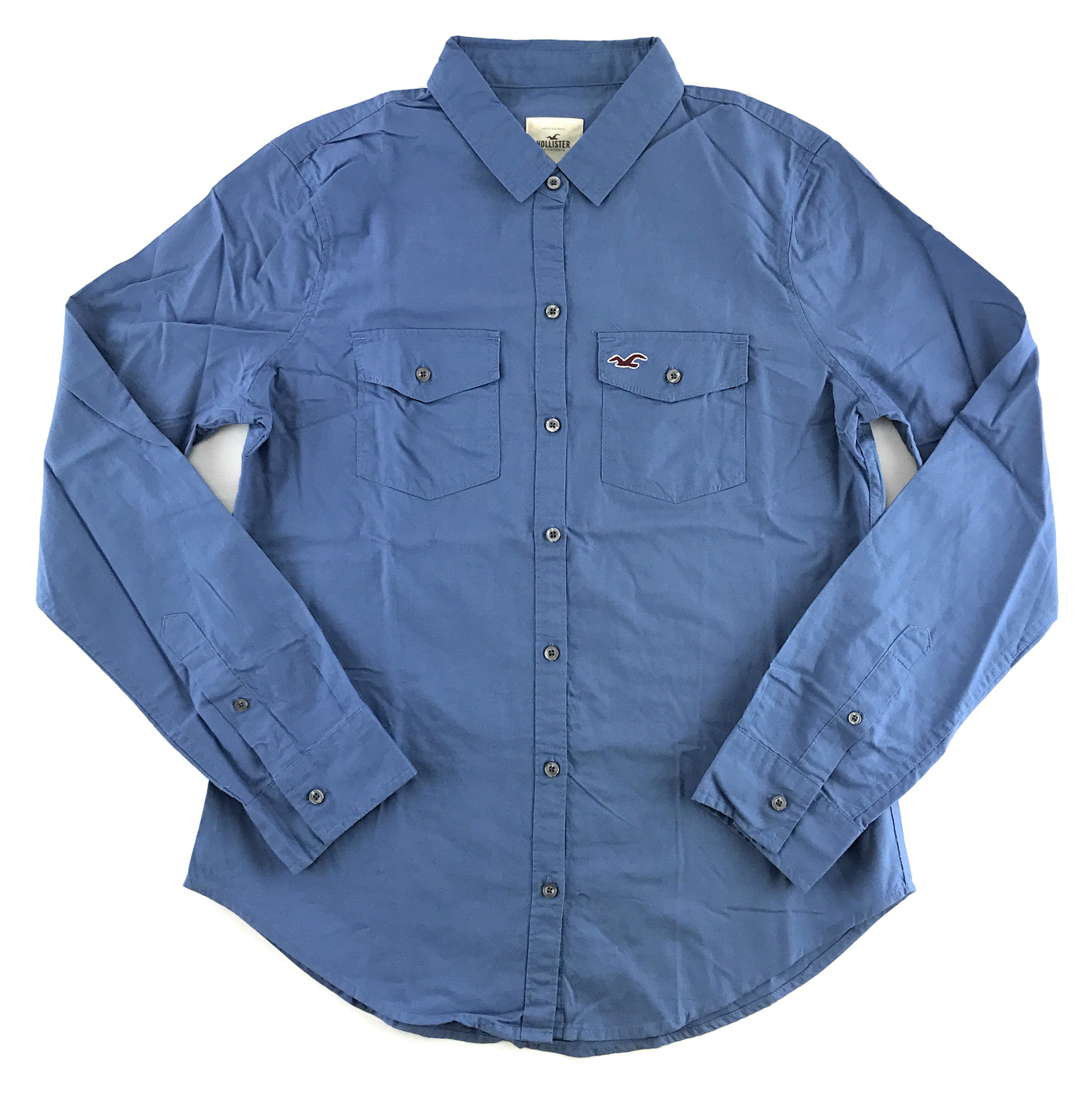 Long Sleeve Woven Button Up Shirt Blue ...