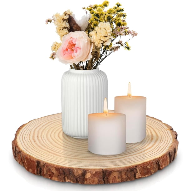 Rodajas de madera para centros de mesa, 6 piezas, bandeja de madera natural sin terminar de 9 a 10 pulgadas con corteza de árbol, discos de madera redondos, losas de madera grandes para decoraciones
